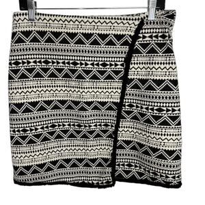 Potters Pot Wrap Skirt Aztec Tribal Black White Mini Boho Size L